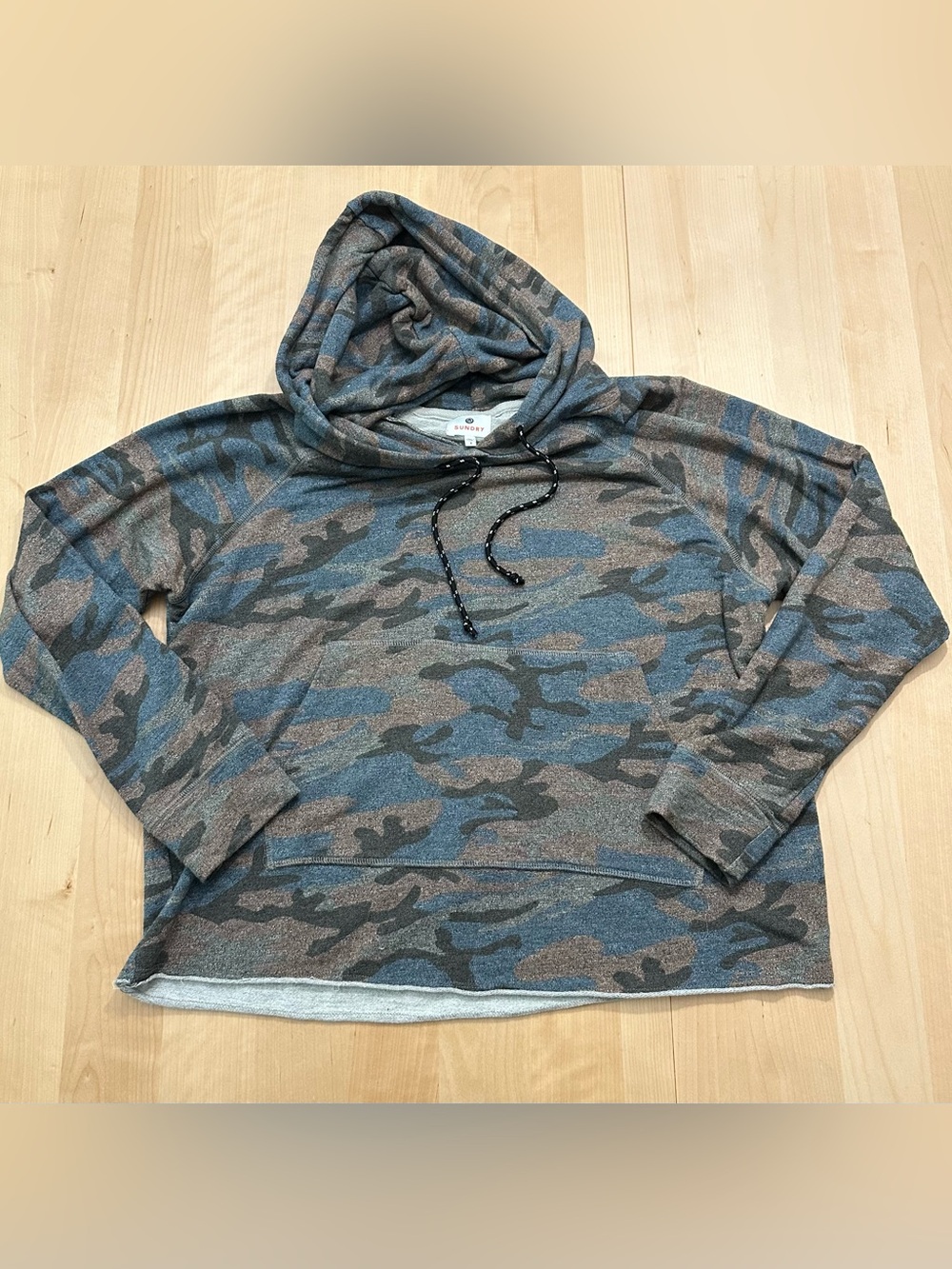 Sundry Blue & Brown Camo cropped hoodie size 3
